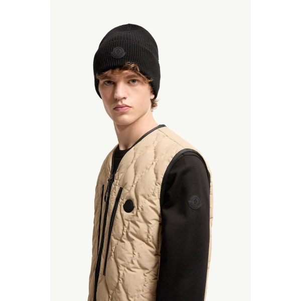 Moncler Arapot Froisse Technique Short Down Gilet in Beige, view 3 | Men's Jackets | Coveti
