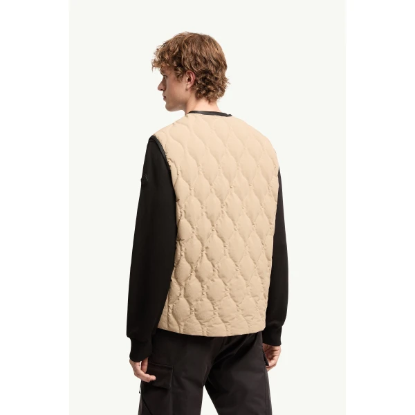 Moncler Arapot Froisse Technique Short Down Gilet in Beige, view 5 | Men's Jackets | Coveti
