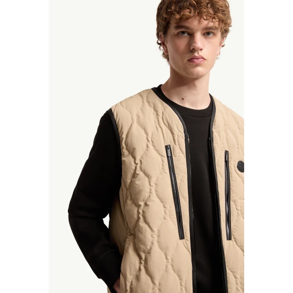 Moncler Arapot Froisse Technique Short Down Gilet in Beige, view 6 | Men's Jackets | Coveti