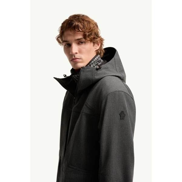 Moncler Ardiden Hooded Wool Ski Jacket in Dark Gray, view 3 | Men's Skiwear | Coveti