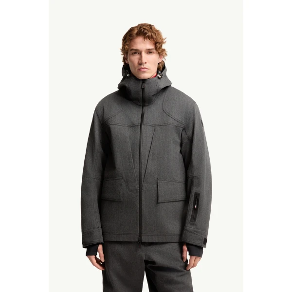 Moncler Ardiden Hooded Wool Ski Jacket in Dark Gray, view 4 | Men's Skiwear | Coveti