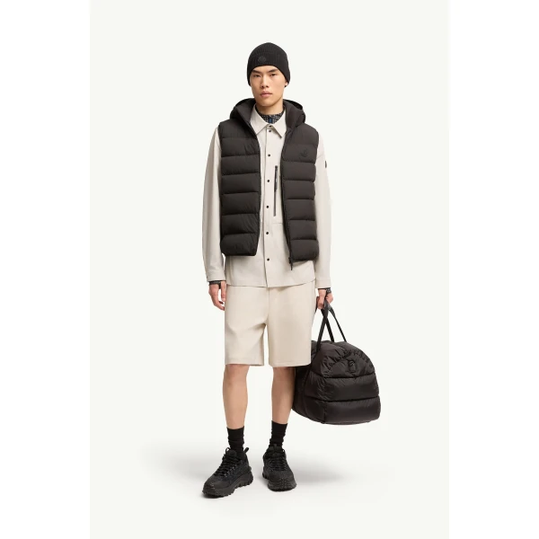 Moncler Arinella Hooded Down Gilet in Black, view 2 | Men's Jackets | Coveti