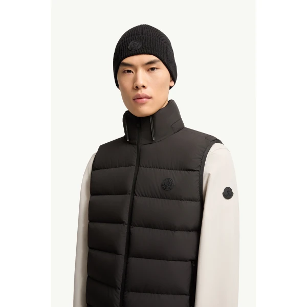 Moncler Arinella Hooded Down Gilet in Black, view 3 | Men's Jackets | Coveti