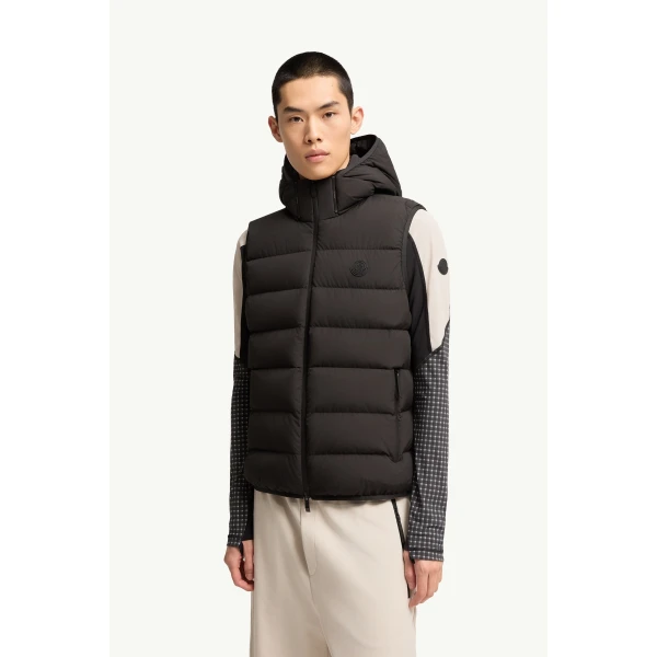 Moncler Arinella Hooded Down Gilet in Black, view 4 | Men's Jackets | Coveti