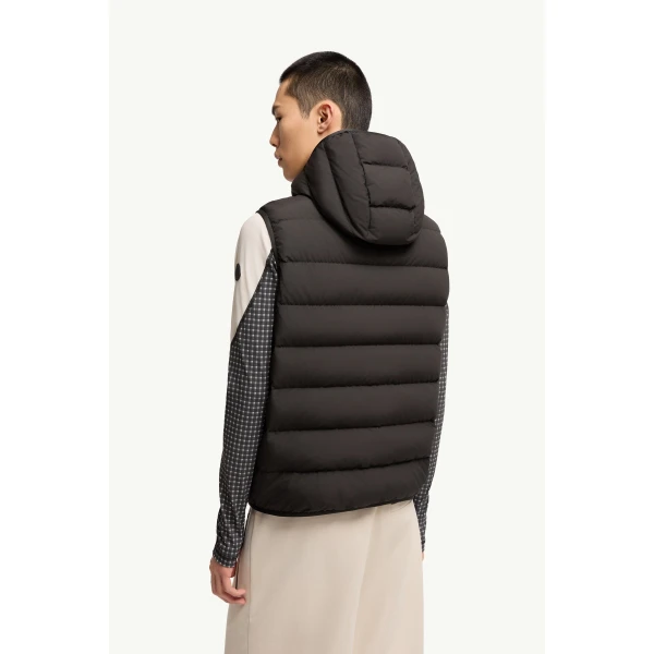 Moncler Arinella Hooded Down Gilet in Black, view 5 | Men's Jackets | Coveti