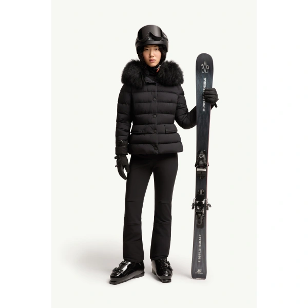 Moncler Armoniques Hooded Shearling-Trimmed Down Ski Jacket in Black, view 2 | Women's Ski Jackets | Coveti