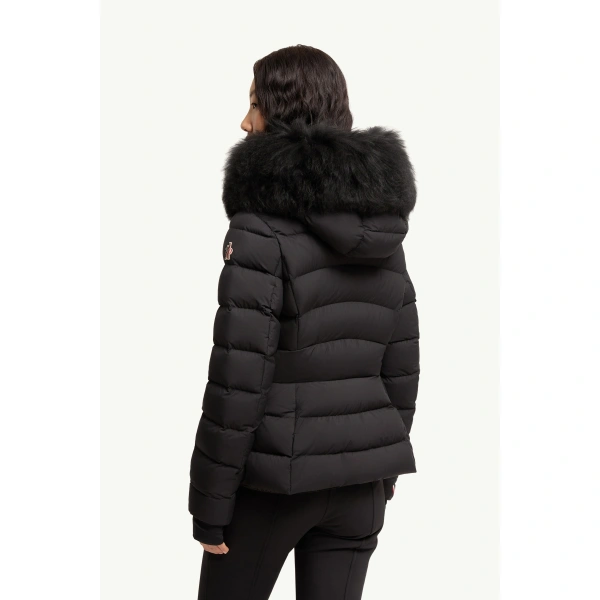 Moncler Armoniques Hooded Shearling-Trimmed Down Ski Jacket in Black, view 5 | Women's Ski Jackets | Coveti