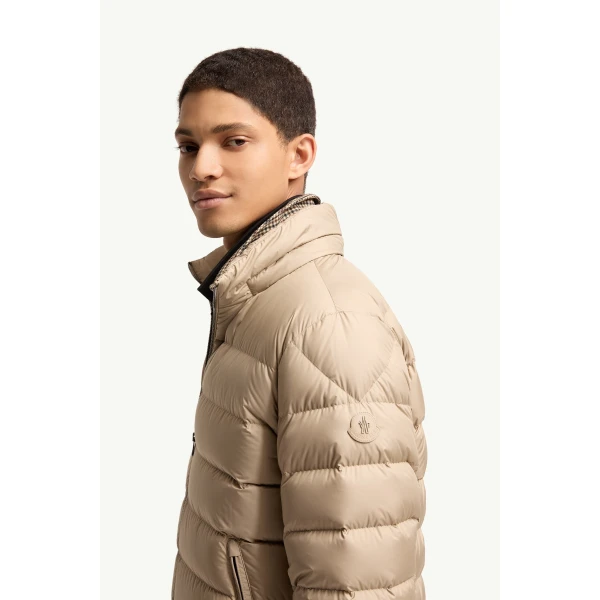 Moncler Arneb Hooded Short Down Jacket in Beige, view 3 | Men's Jackets | Coveti
