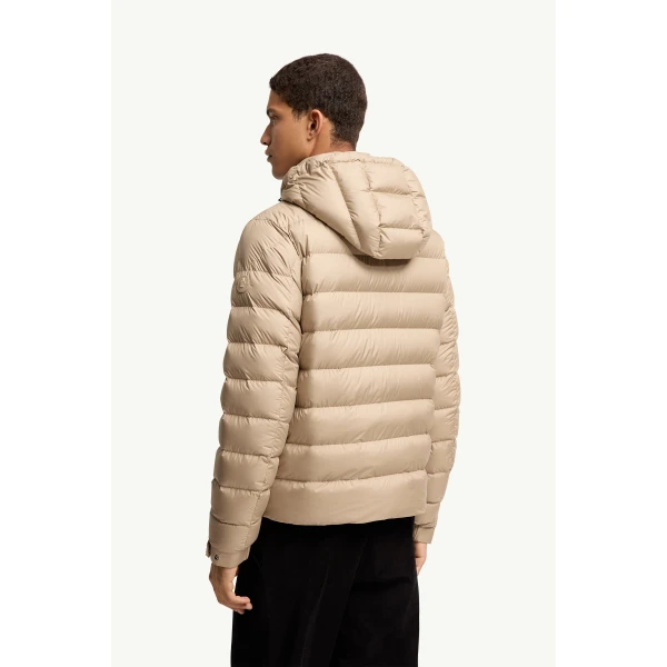 Moncler Arneb Hooded Short Down Jacket in Beige, view 5 | Men's Jackets | Coveti