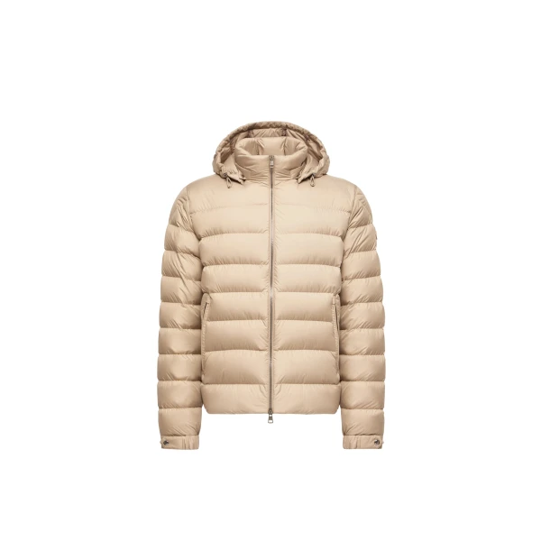 Moncler Arneb Hooded Short Down Jacket in Beige | Men's Jackets | Coveti