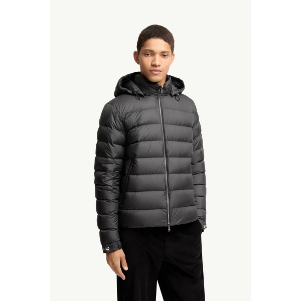 Moncler Arneb Hooded Short Down Jacket in Black, view 4 | Men's Jackets | Coveti