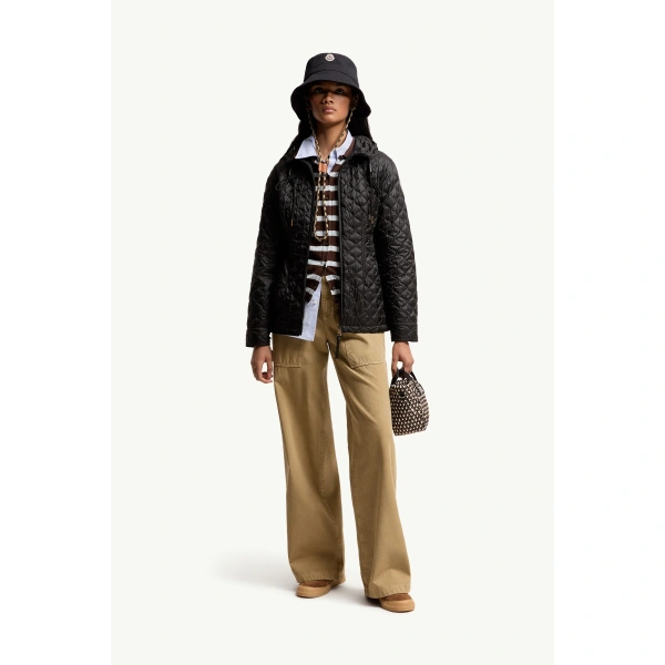 Moncler Arum Hooded Mid-Length Down Jacket in Black, view 2 | Women's Puffer Jackets | Coveti