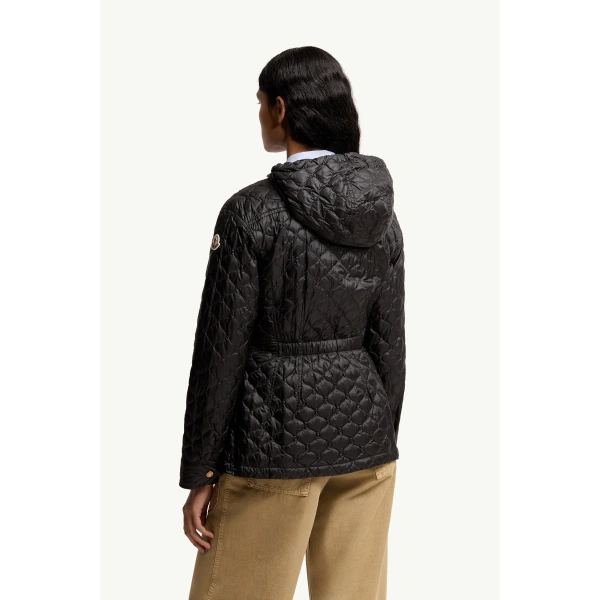 Moncler Arum Hooded Mid-Length Down Jacket in Black, view 5 | Women's Puffer Jackets | Coveti