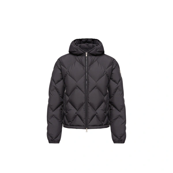 Arvouinne Hooded Triangle-Quilted Short Down Jacket in Black
