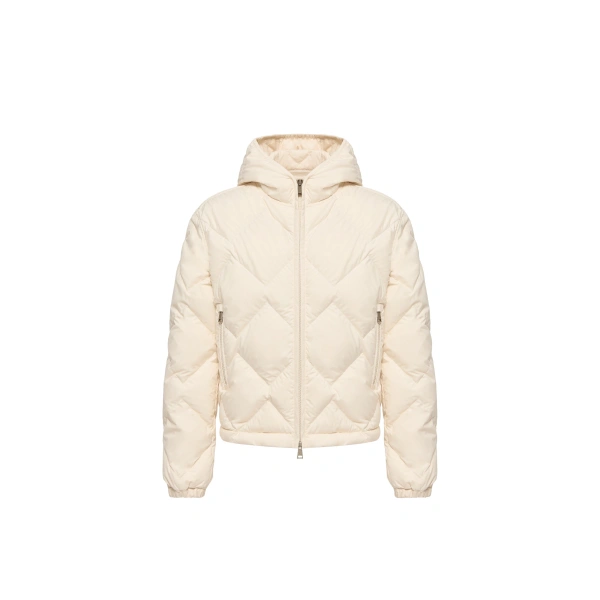 Arvouinne Hooded Triangle-Quilted Short Down Jacket in White Ivory