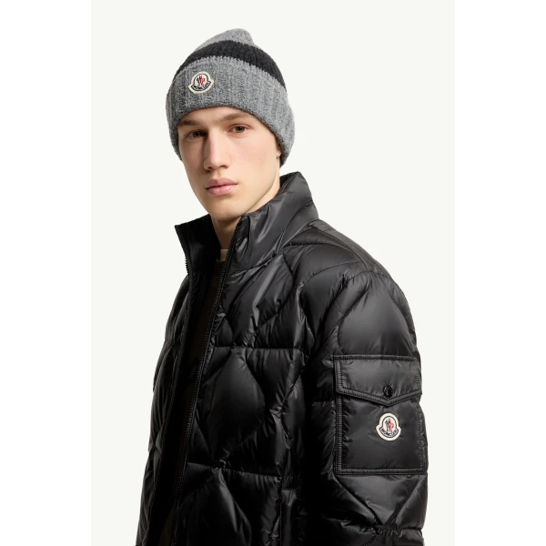 Moncler Asurel Geometric Quilted Short Down Jacket in Black, view 3 | Men's Jackets | Coveti