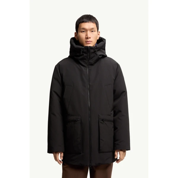 Moncler Aurino Hooded Mid-Length Parka in Black, view 4 | Men's Coats | Coveti