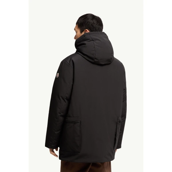 Moncler Aurino Hooded Mid-Length Parka in Black, view 5 | Men's Coats | Coveti