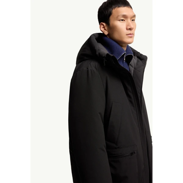 Moncler Aurino Hooded Mid-Length Parka in Black, view 6 | Men's Coats | Coveti