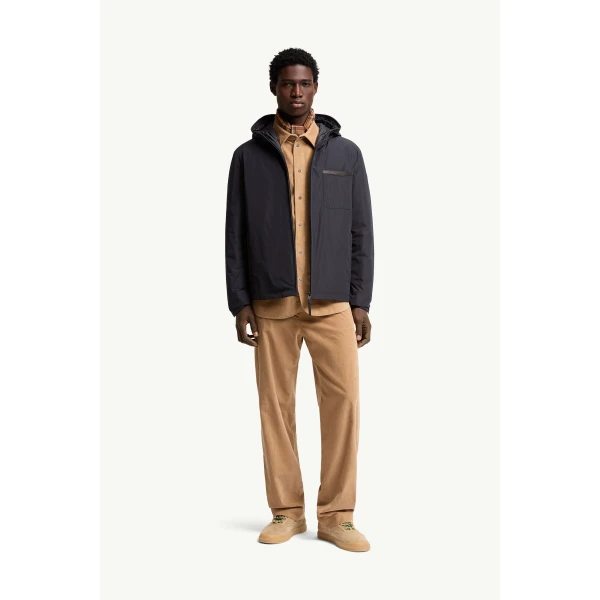 Moncler Austerin Hooded Short Down Jacket in Navy Blue, view 2 | Men's Jackets | Coveti