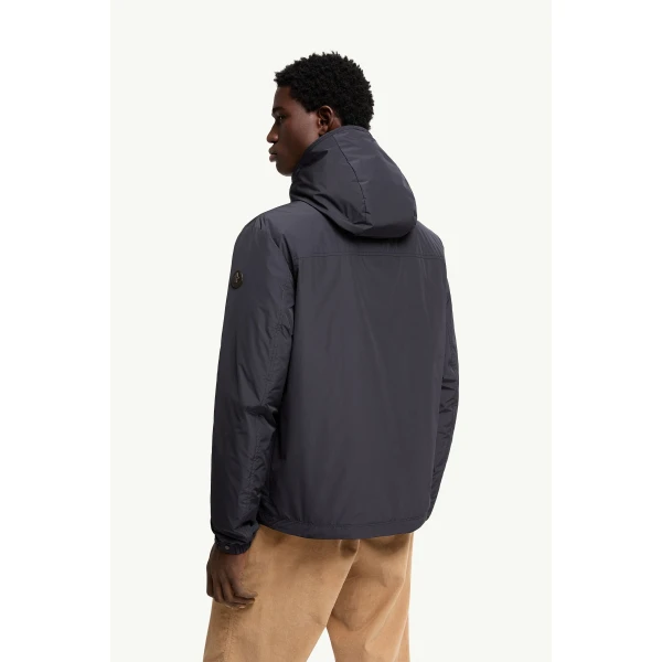 Moncler Austerin Hooded Short Down Jacket in Navy Blue, view 5 | Men's Jackets | Coveti
