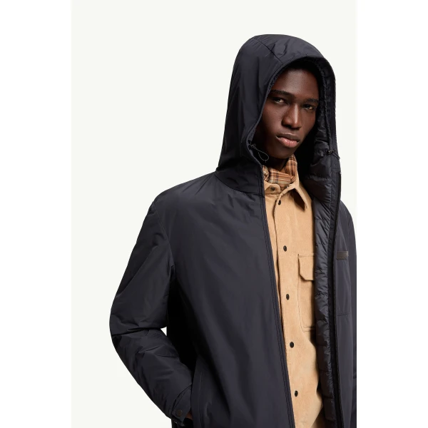 Moncler Austerin Hooded Short Down Jacket in Navy Blue, view 6 | Men's Jackets | Coveti