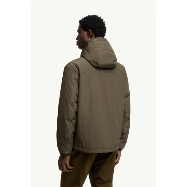 Moncler Austerin Hooded Short Down Jacket in Olive Green, view 5 | Men's Jackets | Coveti