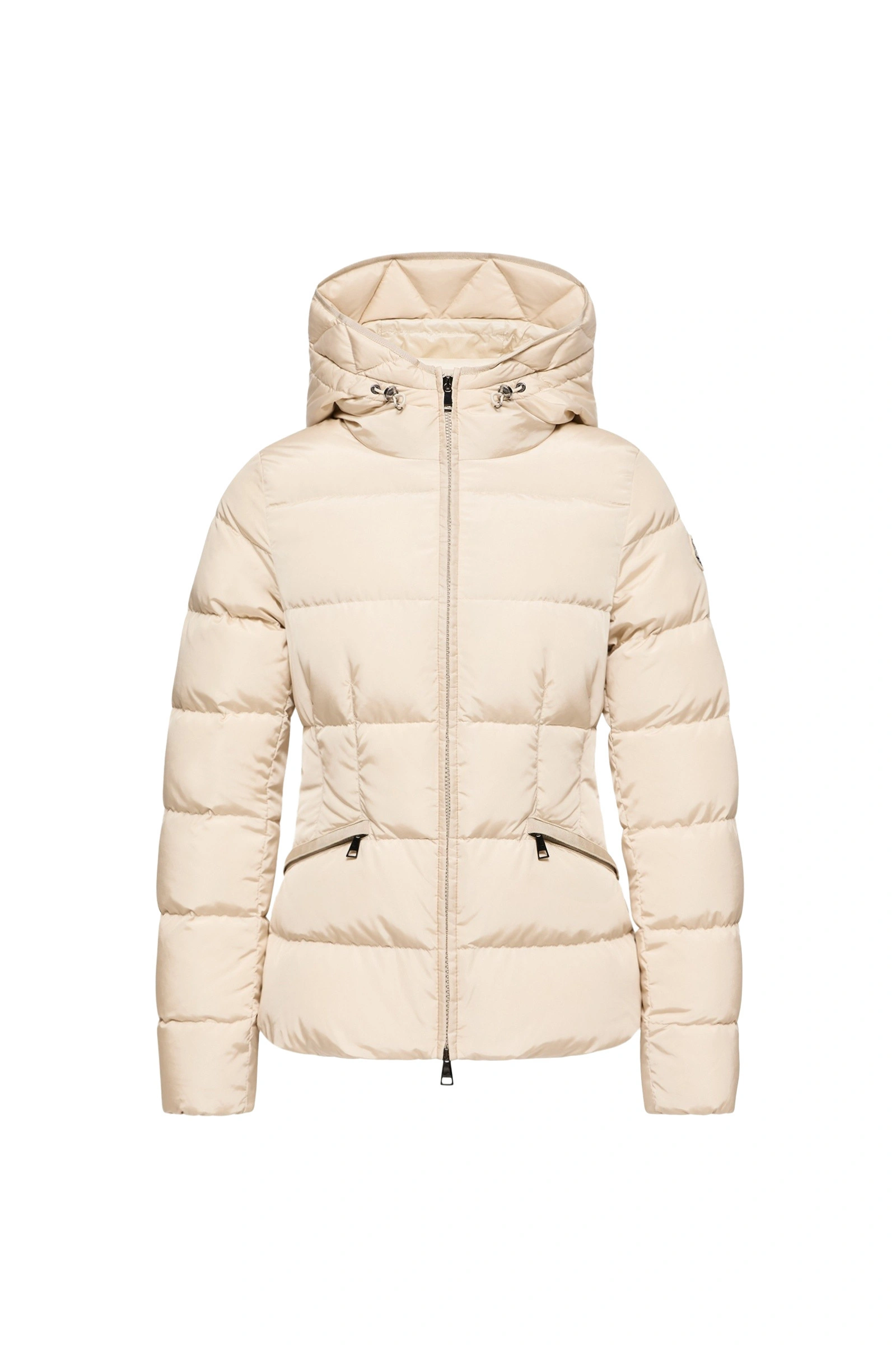 Moncler Avoce Hooded Short Down Jacket in Beige Moncler Avoce Hooded Short Down Jacket in Beige | Women's Puffer Jackets | Coveti