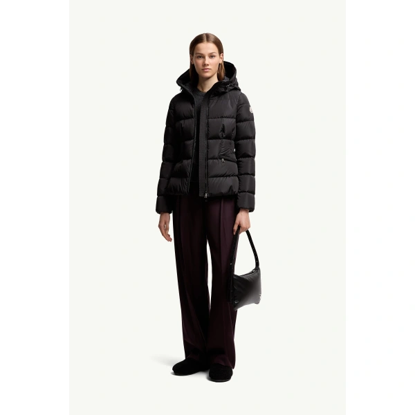Moncler Avoce Hooded Short Down Jacket in Black, view 2 | Women's Puffer Jackets | Coveti