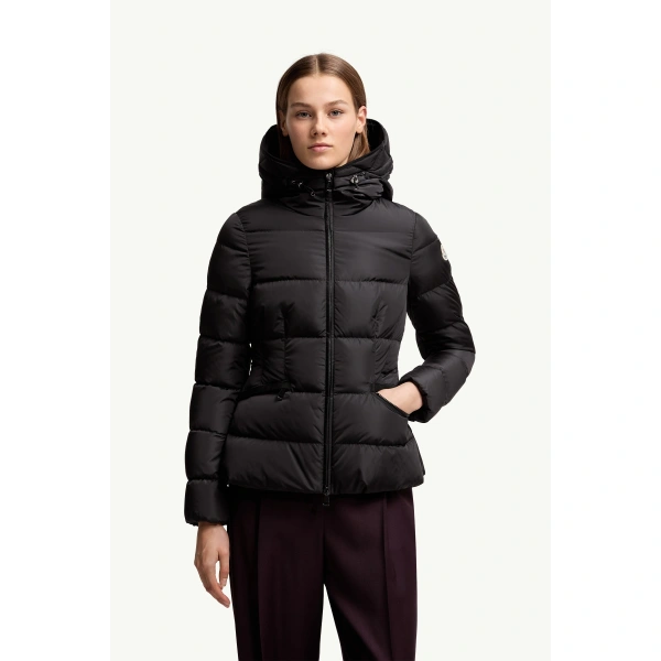 Moncler Avoce Hooded Short Down Jacket in Black, view 4 | Women's Puffer Jackets | Coveti