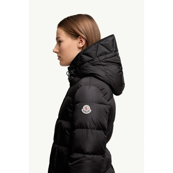 Moncler Avocette Hooded Long Down Jacket in Black, view 3 | Women's Puffer and Down Coats | Coveti