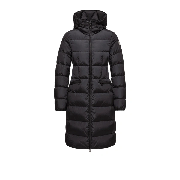 Moncler Avocette Hooded Long Down Jacket in Night Blue | Women's Puffer and Down Coats | Coveti