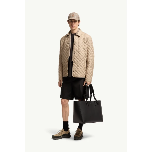 Moncler Avrelie Diamond Quilted Padded Shirt Jacket in Beige, view 2 | Men's Jackets | Coveti