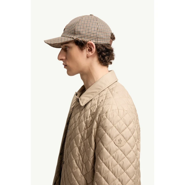 Moncler Avrelie Diamond Quilted Padded Shirt Jacket in Beige, view 3 | Men's Jackets | Coveti