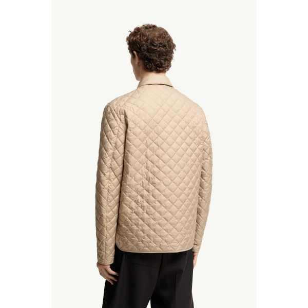 Moncler Avrelie Diamond Quilted Padded Shirt Jacket in Beige, view 5 | Men's Jackets | Coveti
