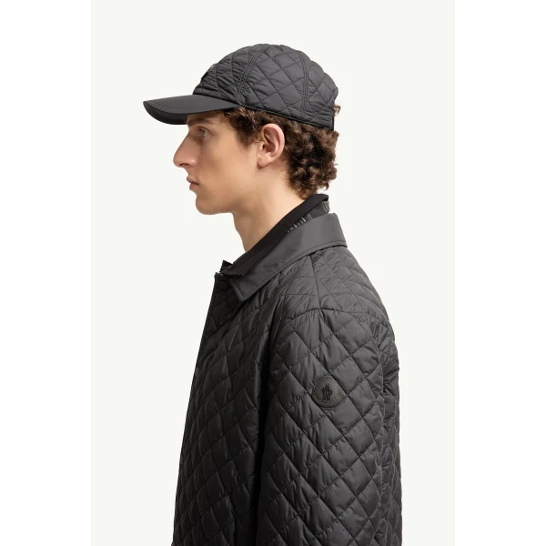 Moncler Avrelie Diamond Quilted Padded Shirt Jacket in Black, view 3 | Men's Jackets | Coveti