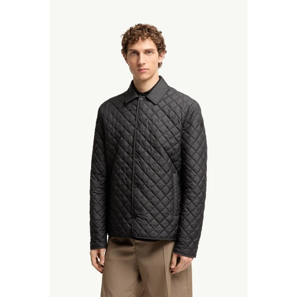 Moncler Avrelie Diamond Quilted Padded Shirt Jacket in Black, view 4 | Men's Jackets | Coveti