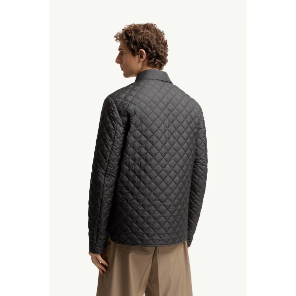 Moncler Avrelie Diamond Quilted Padded Shirt Jacket in Black, view 5 | Men's Jackets | Coveti