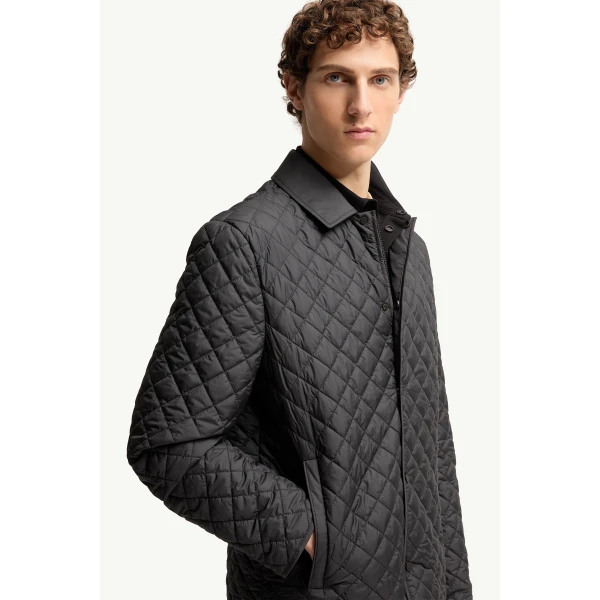 Moncler Avrelie Diamond Quilted Padded Shirt Jacket in Black, view 6 | Men's Jackets | Coveti