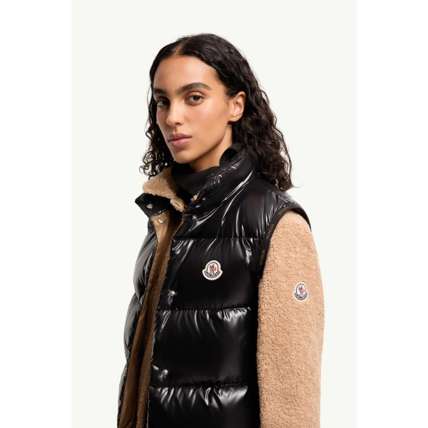 Moncler Badia Down Gilet in Black, view 3 | Women's Vests and Gilets | Coveti