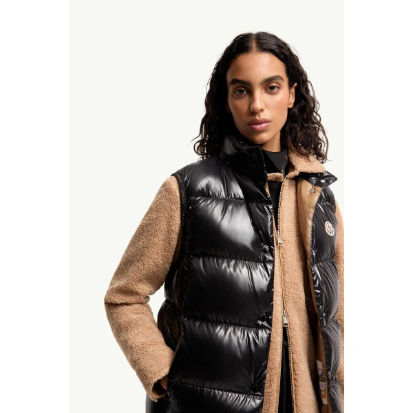 Moncler Badia Down Gilet in Black, view 6 | Women's Vests and Gilets | Coveti