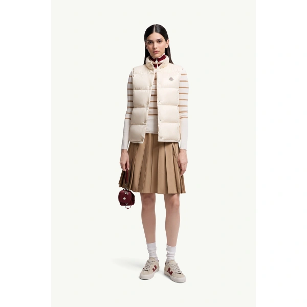 Moncler Badia Down Gilet in White, view 2 | Women's Vests and Gilets | Coveti