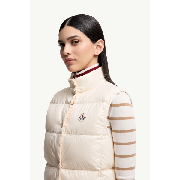 Moncler Badia Down Gilet in White, view 3 | Women's Vests and Gilets | Coveti