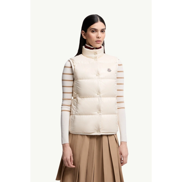 Moncler Badia Down Gilet in White, view 4 | Women's Vests and Gilets | Coveti