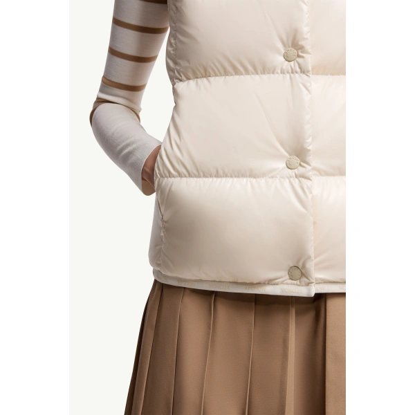 Moncler Badia Down Gilet in White, view 6 | Women's Vests and Gilets | Coveti