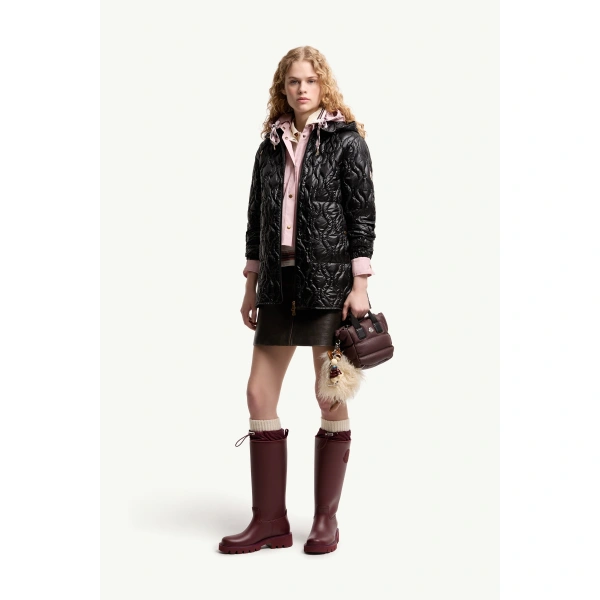 Moncler Balette Geometric Quilted Short Down Jacket in Black, view 2 | Women's Puffer Jackets | Coveti