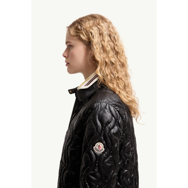 Moncler Balette Geometric Quilted Short Down Jacket in Black, view 3 | Women's Puffer Jackets | Coveti