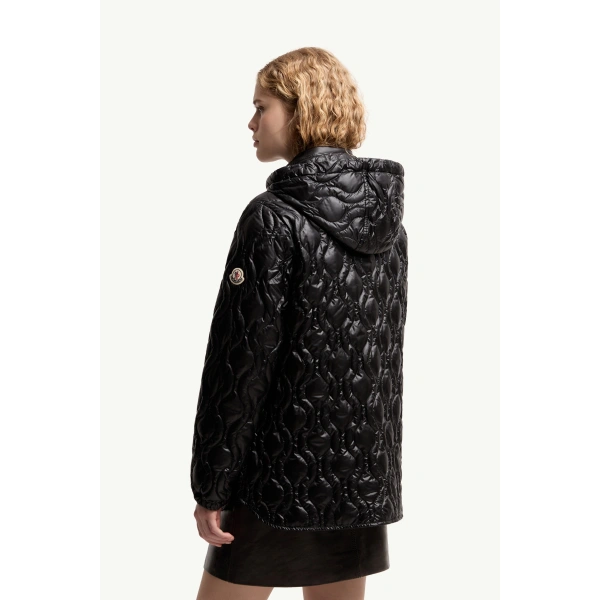 Moncler Balette Geometric Quilted Short Down Jacket in Black, view 5 | Women's Puffer Jackets | Coveti
