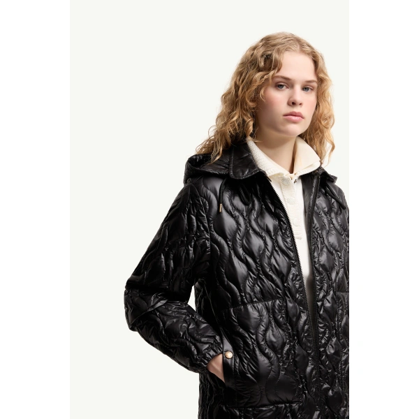 Moncler Balette Geometric Quilted Short Down Jacket in Black, view 6 | Women's Puffer Jackets | Coveti