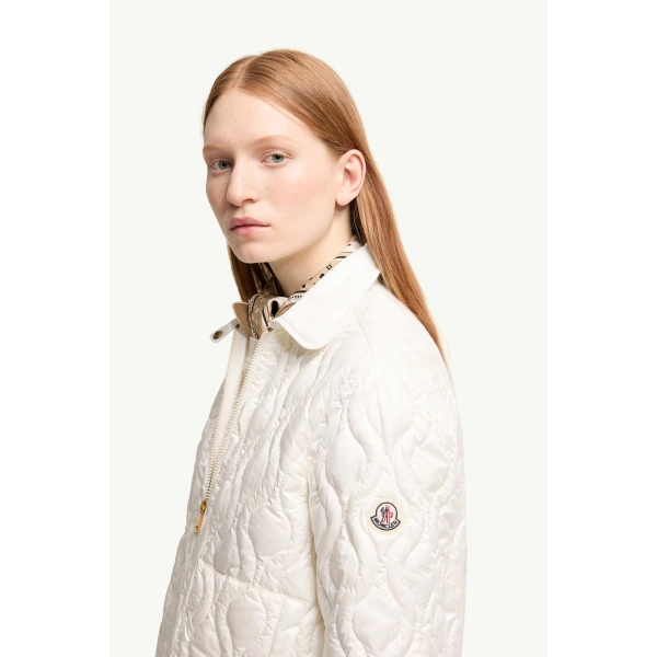 Moncler Balette Geometric Quilted Short Down Jacket in White, view 3 | Women's Puffer Jackets | Coveti